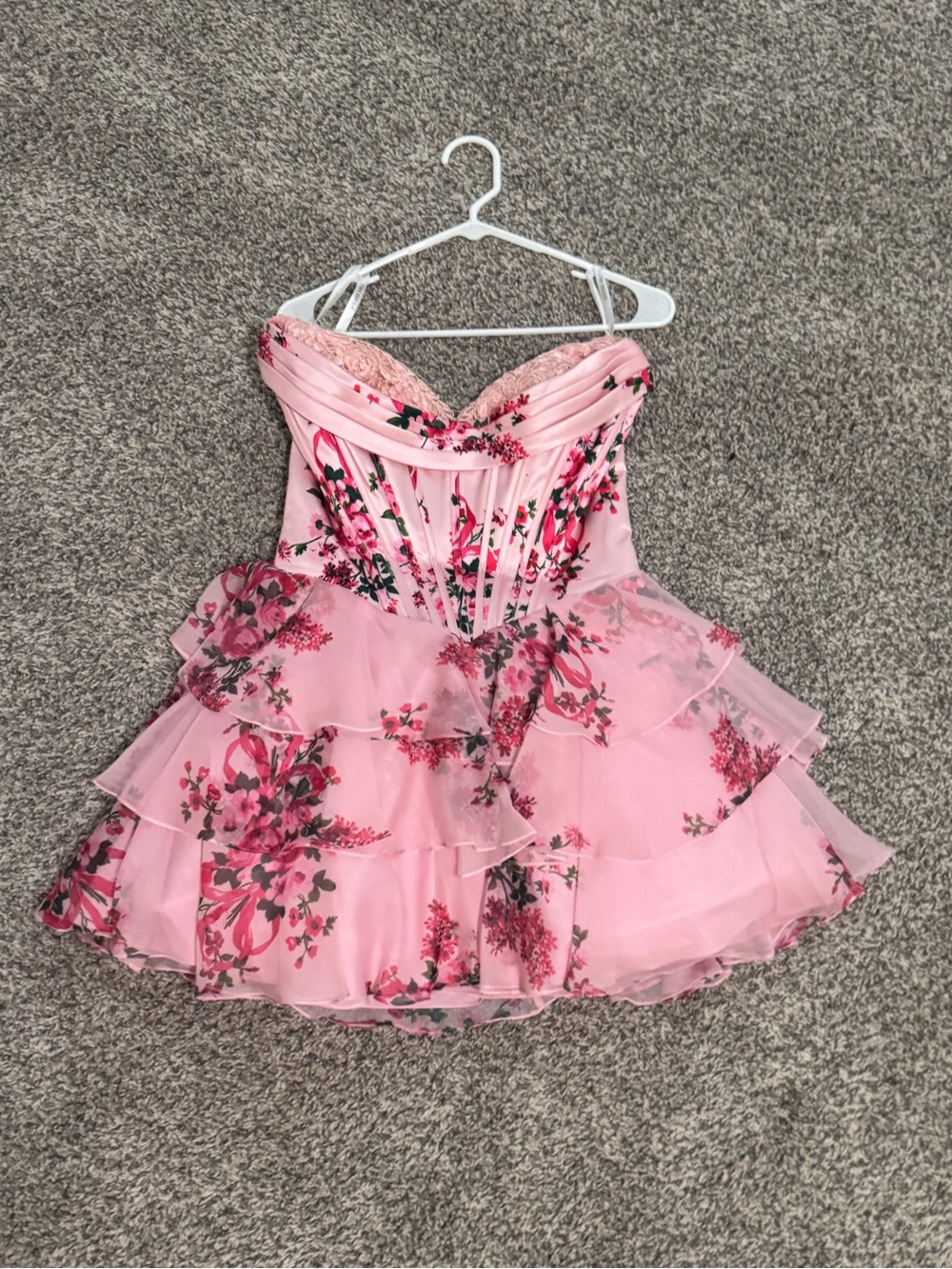 Sherri Hill Pink Floral Layered Homecoming Dress